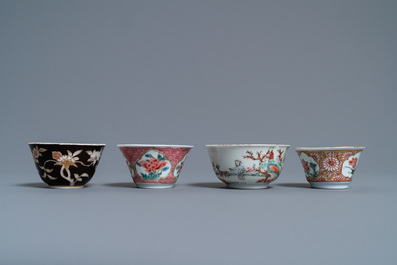 Six various Chinese saucers and four cups, Yongzheng and later