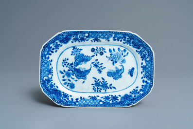 Eight Chinese blue and white dishes, a platter and three covered boxes, Yongzheng and later