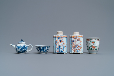A collection of Chinese blue and white, famille rose, verte and Imari-style tea wares, Kangxi/Qianlong