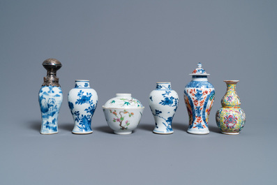 A varied collection of Chinese famille rose and blue and white wares, 18/19th C.