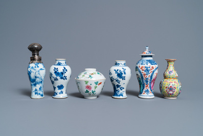 A varied collection of Chinese famille rose and blue and white wares, 18/19th C.