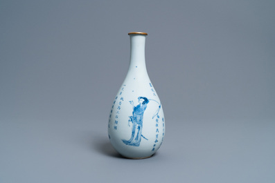 A Chinese blue and white pear-shaped 'Shuihu Zhuan' vase, Shunzhi/Kangxi