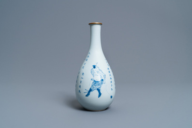 A Chinese blue and white pear-shaped 'Shuihu Zhuan' vase, Shunzhi/Kangxi