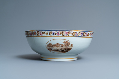 A large Chinese famille rose export porcelain punchbowl and dish, Qianlong