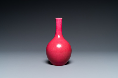 A Chinese monochrome ruby-pink bottle vase, Qing