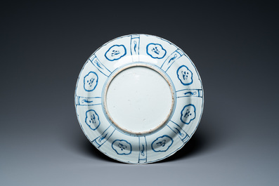 A Chinese blue and white kraak porcelain dish with a jardini&egrave;re, Wanli