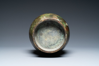 A Chinese archaistic bronze 'hu' vase with inscription, Ming