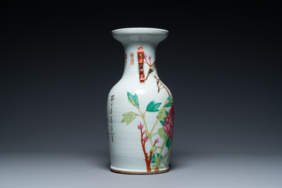 A Chinese qianjiang cai vase with birds among blossoms, 19th C.