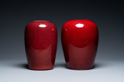 Two Chinese monochrome sang de boeuf jars, 19th C.