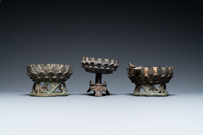 Three Chinese bronze lotus thrones, Ming