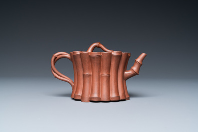 A Chinese Yixing stoneware 'bamboo' teapot and cover, Kangxi
