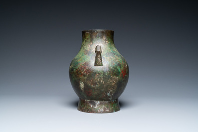A Chinese archaistic bronze 'hu' vase with inscription, Ming