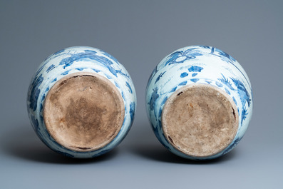 Three large Chinese blue and white vases with figures, Transitional period