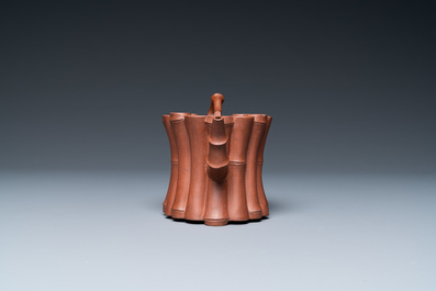 A Chinese Yixing stoneware 'bamboo' teapot and cover, Kangxi