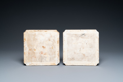 Two Chinese famille rose lavender-blue-ground plaques, 19th C.