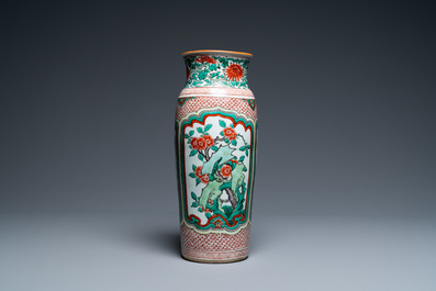 A Chinese wucai vase with floral panels, Transitional period