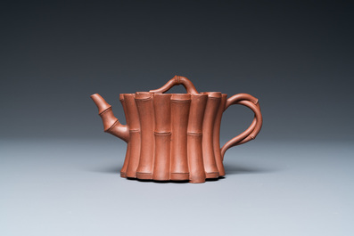 A Chinese Yixing stoneware 'bamboo' teapot and cover, Kangxi