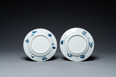 Five Chinese blue and white plates with boys, Kangxi