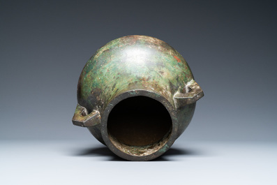 A Chinese archaistic bronze 'hu' vase with inscription, Ming