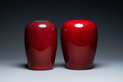 Two Chinese monochrome sang de boeuf jars, 19th C.