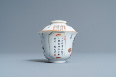 A Chinese famille rose 'Wu Shuang Pu' covered cup and saucer, Daoguang mark and of the period