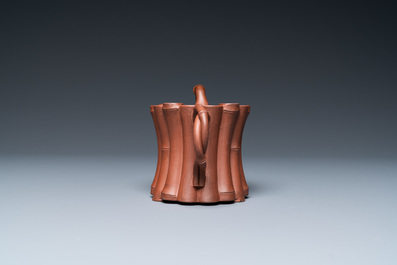 A Chinese Yixing stoneware 'bamboo' teapot and cover, Kangxi