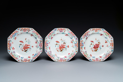 Zes Chinese octagonale famille rose borden, Qianlong