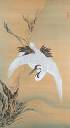 Chinese school, inkt en kleur op papier: 'Twee kraanvogels', 20e eeuw