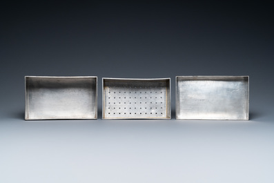 A Chinese paktong metal 'dragon' bowl and a rectangular box and cover, 19/20th C.