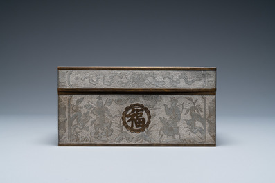 Een Chinese paktong 'draken' kom en een rechthoekige dekseldoos, 19/20e eeuw