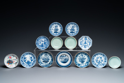 A varied collection of Chinese cups and saucers, 18/19th C.