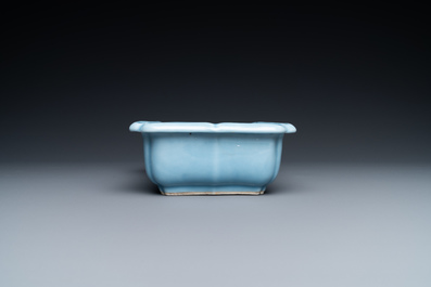 A Chinese monochrome lavender blue jardini&egrave;re on wooden stand, Yongzheng mark, Republic