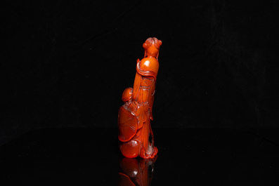 A Chinese carved buffalo horn group, Qing