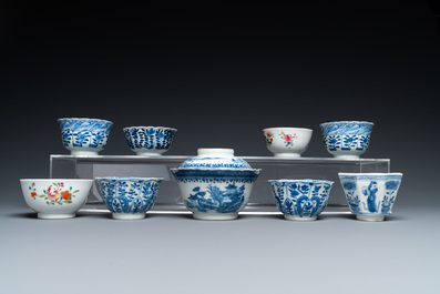 A varied collection of Chinese cups and saucers, 18/19th C.