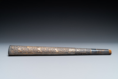 A Vietnamese gilt silver cane handle and a parasol handle, marked 'VINH SADEC', 19th C.