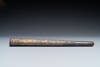 A Vietnamese gilt silver cane handle and a parasol handle, marked 'VINH SADEC', 19th C.