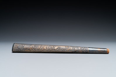 A Vietnamese gilt silver cane handle and a parasol handle, marked 'VINH SADEC', 19th C.