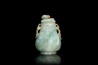 A small Chinese jadeite vase and cover, 19th C.