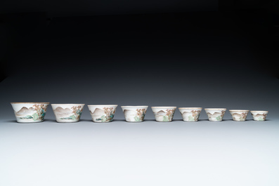 A set of nine Chinese nesting bowls, Daoguang mark, 20th C.