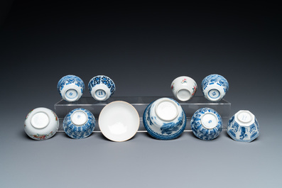 A varied collection of Chinese cups and saucers, 18/19th C.