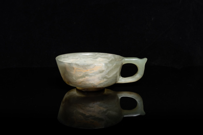 A Chinese mottled celadon jade wine cup, Qing