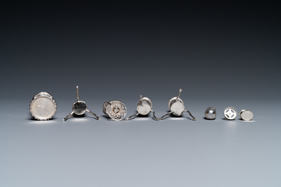 A collection of Chinese silver miniatures, a powder box and a table ornament, 19/20th C.