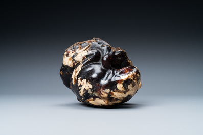 A Chinese carved amber model of a toad, 19/20th C.