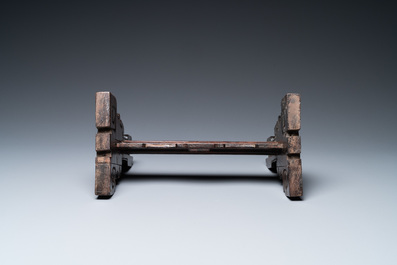 A Chinese wooden table screen with 'duan' stone plaque, 19th C.