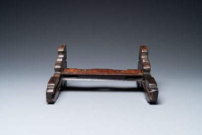 A Chinese wooden table screen with 'duan' stone plaque, 19th C.