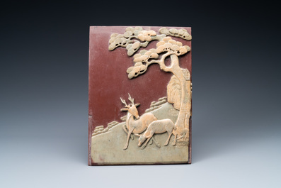 Un &eacute;cran de table en bois avec une plaque en pierre 'duan', Chine, 19&egrave;me