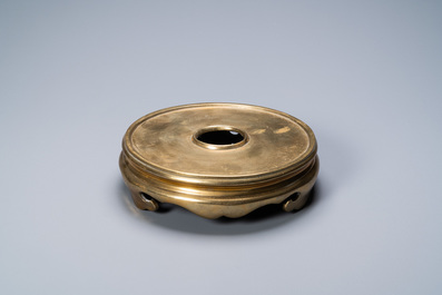 A large Chinese bronze censer and cover on stand, Xuande mark, 19th C.