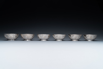 Twelve Chinese silver 'dragon and phoenix' bowls, Republic