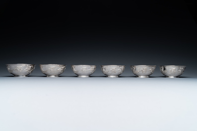 Twelve Chinese silver 'dragon and phoenix' bowls, Republic