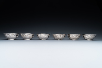 Twelve Chinese silver 'dragon and phoenix' bowls, Republic